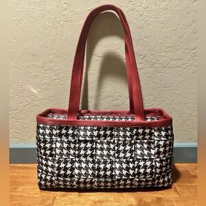 Harveys Seatbelt Black and White Houndstooth Satchel with Red Trim